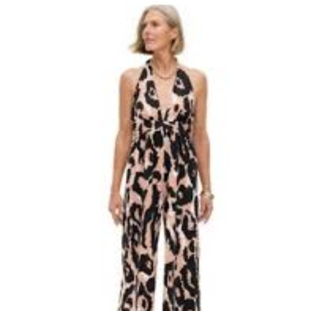 NWT  Women's Halter Leopard Neutral Jumpsuit DVF for Target M